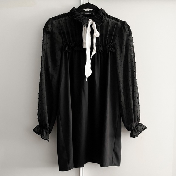 ZARA Swiss Dot Contrast Dress - Picture 6 of 11